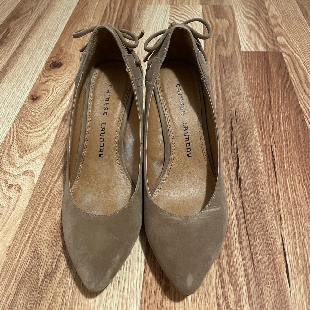 Chinese Laundry Faux Suede Lace-back Heels